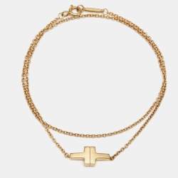 Pre Owned Tiffany & Co. Tiffany T 18k Yellow Gold Double Chain Bracelet
