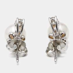 Pre Owned Tiffany & Co. Signature Cultured Pearls Diamonds 18k White Gold Earring