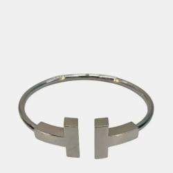 Pre Owned Tiffany T Wide Wire Bracelet 18k White Gold size 15