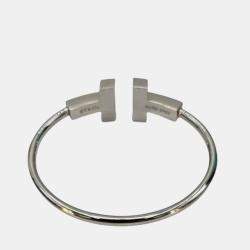 Pre Owned Tiffany T Wide Wire Bracelet 18k White Gold size 15