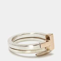 Pre Owned Tiffany & Co. Tiffany T 18k Rose Gold Sterling Silver Ring Size 56