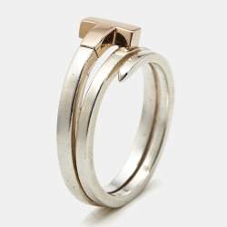 Pre Owned Tiffany & Co. Tiffany T 18k Rose Gold Sterling Silver Ring Size 56