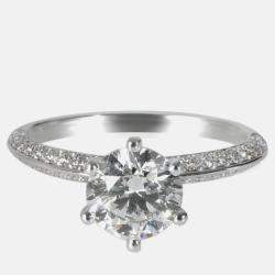 Pre Owned Tiffany & Co. Pave Tiffany Setting Platinum 1.44 ct Diamond Engagement Ring EU 57