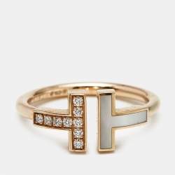 مملوكة مسبقًا خاتم تيفاني آند كو. تيفاني تي واير أم اللؤلؤ ألماس ذهب وردي عيار 18 مقاس 53