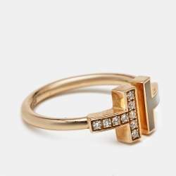 مملوكة مسبقًا خاتم تيفاني آند كو. تيفاني تي واير أم اللؤلؤ ألماس ذهب وردي عيار 18 مقاس 53