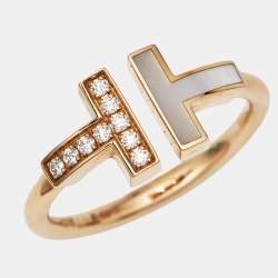 مملوكة مسبقًا خاتم تيفاني آند كو. تيفاني تي واير أم اللؤلؤ ألماس ذهب وردي عيار 18 مقاس 53