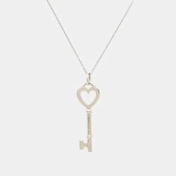Pre Owned Tiffany & Co. Tiffany Keys Diamond 18K White Gold Heart Key Pendant Necklace