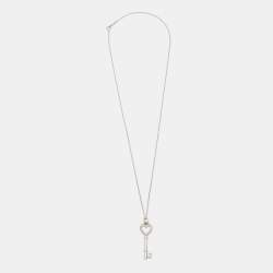 Pre Owned Tiffany & Co. Tiffany Keys Diamond 18K White Gold Heart Key Pendant Necklace