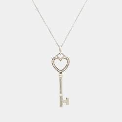 Pre Owned Tiffany & Co. Tiffany Keys Diamond 18K White Gold Heart Key Pendant Necklace