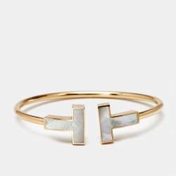 Pre Owned - Tiffany & Co. Tiffany T Mother of Pearl 18k Rose Gold Wide Bracelet