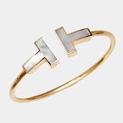 Pre Owned - Tiffany & Co. Tiffany T Mother of Pearl 18k Rose Gold Wide Bracelet