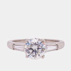 Pre Owned Tiffany & Co. Round 1.06 Ct Three Stone Baguette Diamond Engagement Ring EU 52
