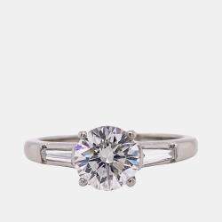 Pre Owned Tiffany & Co. Round 1.06 Ct Three Stone Baguette Diamond Engagement Ring EU 52