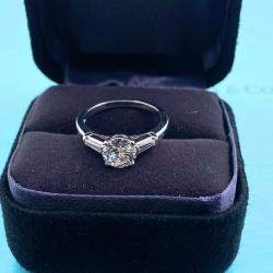 Pre Owned Tiffany & Co. Round 1.06 Ct Three Stone Baguette Diamond Engagement Ring EU 52