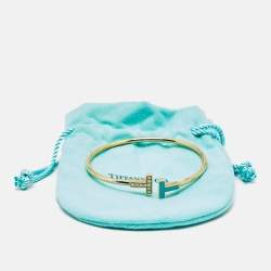 مملوكة مسبقًا Tiffany & Co. Tiffany T Wire Turquoise Diamonds 18k Yellow Gold Bracelet
