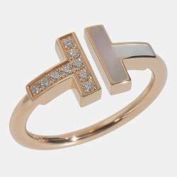 Pre Owned Tiffany & Co. T Wire 18K Rose Gold and Diamond Band Ring EU 52