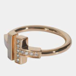 Pre Owned Tiffany & Co. T Wire 18K Rose Gold and Diamond Band Ring EU 52