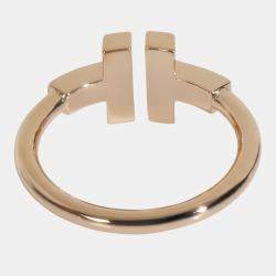 Pre Owned Tiffany & Co. T Wire 18K Rose Gold and Diamond Band Ring EU 52