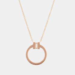 Pre Owned Tiffany & Co. T Two Circle Diamond 18K Pink Gold Pendant Necklace