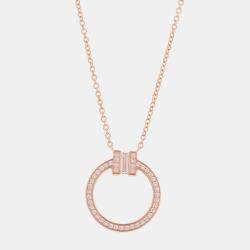 Pre Owned Tiffany & Co. T Two Circle Diamond 18K Pink Gold Pendant Necklace