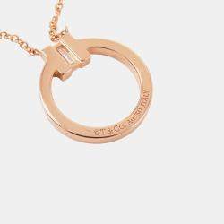 Pre Owned Tiffany & Co. T Two Circle Diamond 18K Pink Gold Pendant Necklace