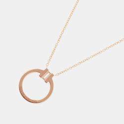Pre Owned Tiffany & Co. T Two Circle Diamond 18K Pink Gold Pendant Necklace