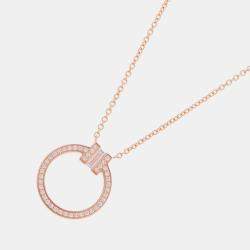 Pre Owned Tiffany & Co. T Two Circle Diamond 18K Pink Gold Pendant Necklace