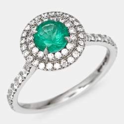 Pre Owned Tiffany & Co. Tiffany Soleste Emerald Diamonds Platinum Ring Size 51