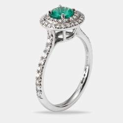 Pre Owned Tiffany & Co. Tiffany Soleste Emerald Diamonds Platinum Ring Size 51