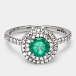Pre Owned Tiffany & Co. Tiffany Soleste Emerald Diamonds Platinum Ring Size 51