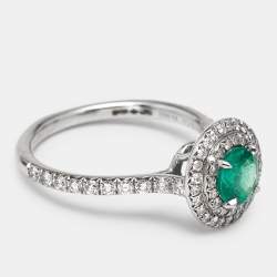 Pre Owned Tiffany & Co. Tiffany Soleste Emerald Diamonds Platinum Ring Size 51