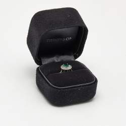 Pre Owned Tiffany & Co. Tiffany Soleste Emerald Diamonds Platinum Ring Size 51