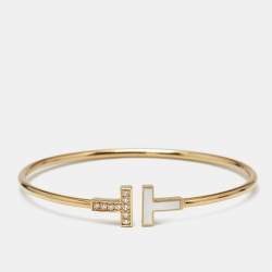 Pre Owned Tiffany & Co. Tiffany T Diamond Mother of Pearl 18k Yellow Gold Bracelet