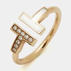 Pre Owned Tiffany & Co. Tiffany T Mother of Pearl Diamond 18k Rose Gold Ring Size 56