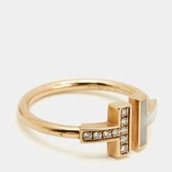 Pre Owned Tiffany & Co. Tiffany T Mother of Pearl Diamond 18k Rose Gold Ring Size 56