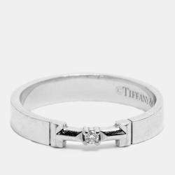 مملوكة مسبقًا خاتم تيفاني & كو. حرف T ذهب أبيض عيار 18 مقاس 51