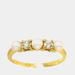 مملوكة مسبقًا Tiffany & Co. 18K Yellow Gold Baby Pearl & Diamond Ring EU 52