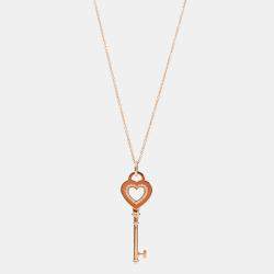 Pre Owned قلادة تيفاني & كو. سلسلة دلاية Heart Key ألماس وذهب وردي عيار 18