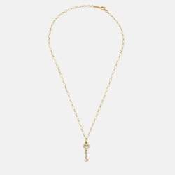 Pre Owned Tiffany & Co. Vintage Oval Key Diamond 18K Yellow Gold Mini Pendant Necklace