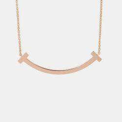 Pre Owned Tiffany & Co. T Smile Medium 18K Pink Gold Pendant Necklace