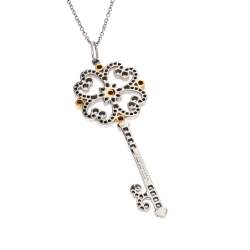 Pre Owned Tiffany & Co. Tiffany Enchant Diamond Platinum & 18K Gold Quatra Heart Key Pendant Necklace