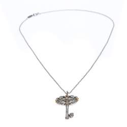 Pre Owned Tiffany & Co. Tiffany Enchant Diamond Platinum & 18K Gold Quatra Heart Key Pendant Necklace