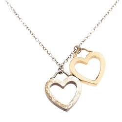 Pre Owned Tiffany & Co. Double Heart 18K Rose Gold & Silver Pendant Necklace  