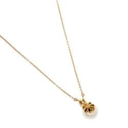 Pre Owned Tiffany & Co Diamond Cultured Pearl 18K Yellow Gold Pendant Necklace