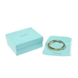 Pre Owned Tiffany & Co. 1837 Tricolor Interlocking Circles 18K Yellow & Rose Gold Silver Bangle Bracelet