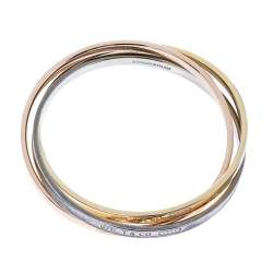 Pre Owned Tiffany & Co. 1837 Tricolor Interlocking Circles 18K Yellow & Rose Gold Silver Bangle Bracelet