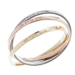 Pre Owned Tiffany & Co. 1837 Tricolor Interlocking Circles 18K Yellow & Rose Gold Silver Bangle Bracelet