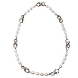 Pre Owned Tiffany & Co.Vintage Cultured Pearl Figure 8 Station Silver Necklace