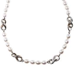 Pre Owned Tiffany & Co.Vintage Cultured Pearl Figure 8 Station Silver Necklace