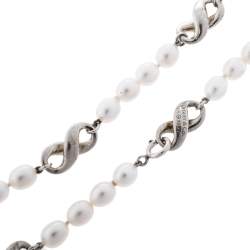Pre Owned Tiffany & Co.Vintage Cultured Pearl Figure 8 Station Silver Necklace